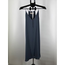 Loft Womens Slate Blue Grey V-Neck Button Front Spaghetti Strap Slip Dress S