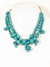 Charming Charlie Green Bead Triple Strand Charm Statement Necklace 21"