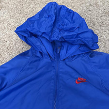 Nike Boys M Hooded Half-Zip Windbreaker Jacket Blue/Red Nylon Lightweight