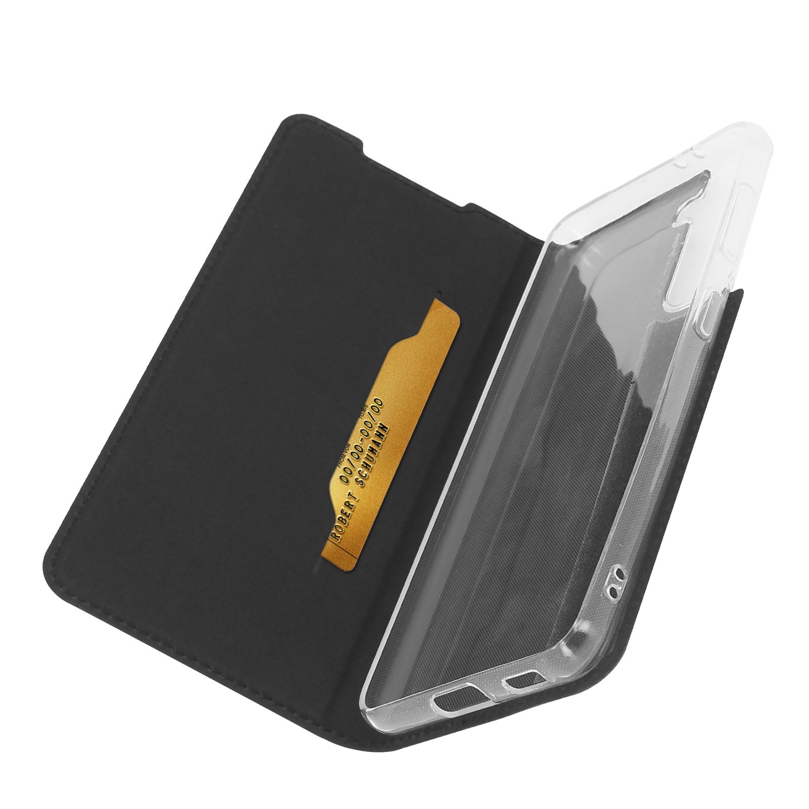 Housse Samsung S21 Plus protection antichoc noire Akashi étui portefeuille rabat aimanté