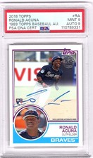 2018 Topps 1983 Topps Baseball Autograph, Ronald Acuna Auto Rookie Card, PSA 9,. rookie card picture