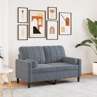 Samt Sofa 2-Sitzer Dunkelgrau 120 Cm Mit Zierkissen