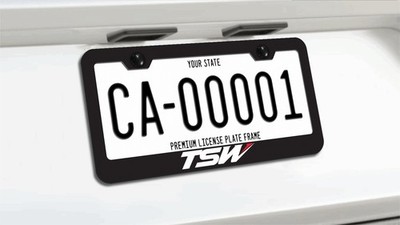TSW Wheels License Plate Frame Black Metal with Screws and Caps