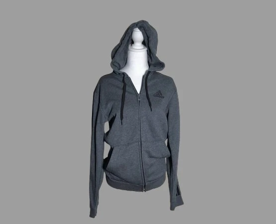 Adidas Men Gray Essentials Fleece 3-Stripes Full-Zip Hoodie Sz S Casual