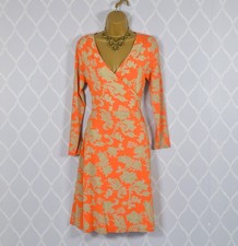 Masai Orange Floral Wrap Dress Stretch Viscose Long Sleeve UK 10 12 Small