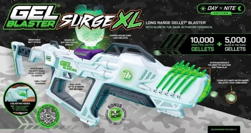 Gel Blaster Surge XL Day 'N' Nite Water Bead Blaster, Glow in the Dark Activator