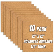 CRCHOM 10-Pack 12"x12"x1/2" Thick Cork Board Tiles Bulletin Memo Photo Display