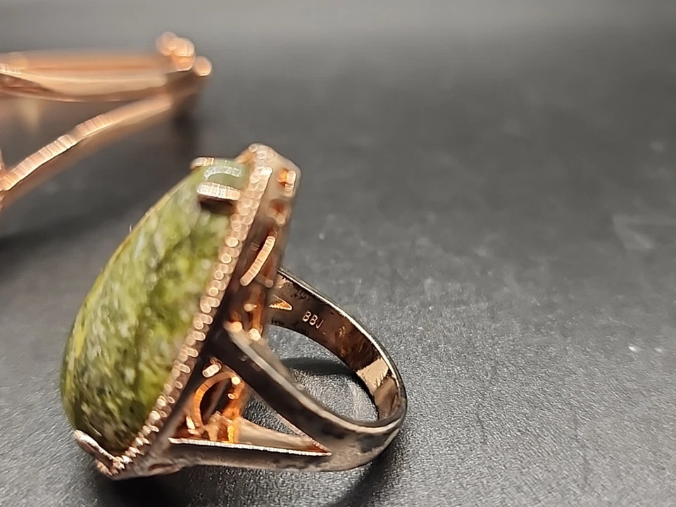 Brazalete y anillo Timna Unakite lágrima cobre bisagras tamaño 7,5, conjunto JTV Foto 4 de 4
