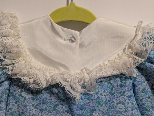Vintage Handmade Girls 2t Blue Gingham Puffy Sleeve Twirl Dress Fancy Lace Trim - Picture 7 of 10