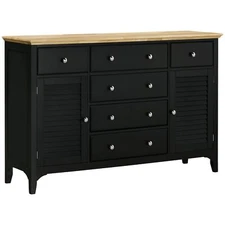 HOMCOM Sideboard Buffet Cabinet with Storage Drawers Rubber Wood Top Black New