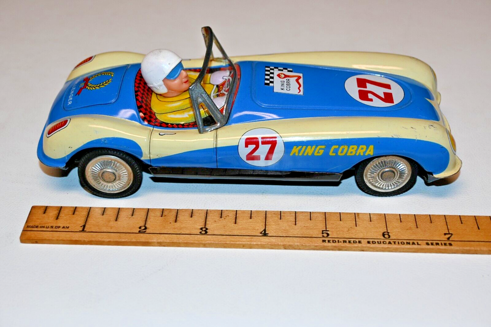 Vintage Yonezawa Japan Tin Friction King Cobra Race Car Toy Mint Condition
