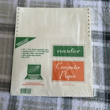 Vtg Executive Computer Paper 200 Sheets 20 Lb Bond Continuous Form Sheet Blank