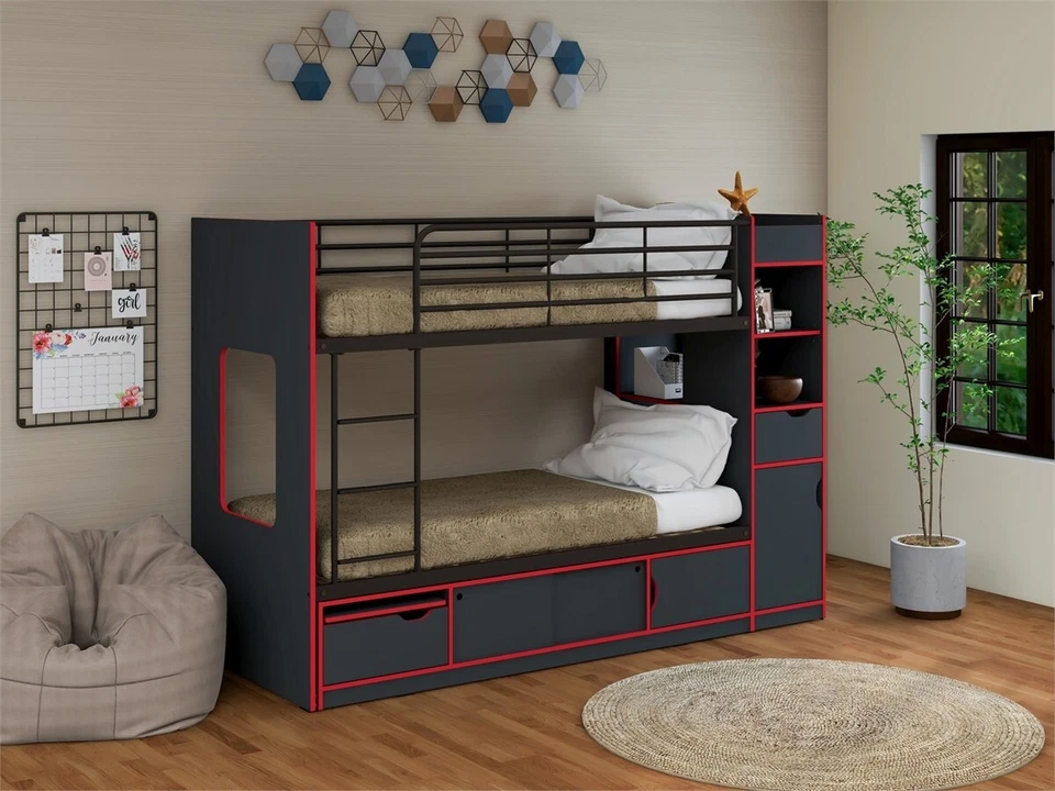 Anthracite & Red Childrens Storage Bunk Bed - Brand New Bunkbeds - Image 3 of 4