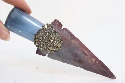 Flint Knapped Mookaite Knife Blade On Fiber Optic Glass Handle w/Crushed Pyrite