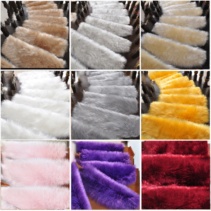 Alfombra de pie de lana de piel de fuax para escaleras 1 pieza alfombrilla escalones felpa autoadhesiva Foto 3 de 4