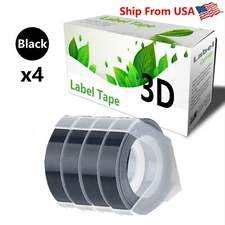 4-PK Black-Rolls Label Tape for Dymo 3D 9mm x 3m Embossing Label Maker Tape 3/8"