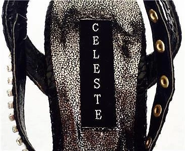 NUEVO - Tacones de aguja con tacones de estrás metálicos plateados negros Celeste talla 6 Foto 2 de 4