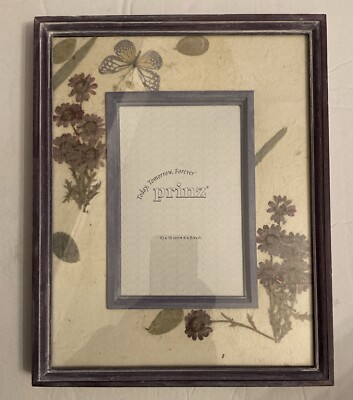 Prinz 4  X 6  Picture Frame Wood With Dried Flower Border With Butterfly