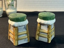 Small BAR STOOLS SALT & PEPPER SHAKERS Set Vintage GREEN Ceramic Porcelain 2"