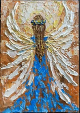 ORIGINAL  Painting "ANGEL " HEAVY impasto ACRYLIC 7"x 5" by Olga Diduh.