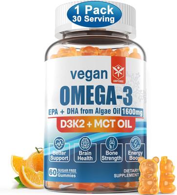 Vegan Omega 3 Gummies 1280Mg - No Fish Taste - from Marine Algae Oil W/Epa 600Mg