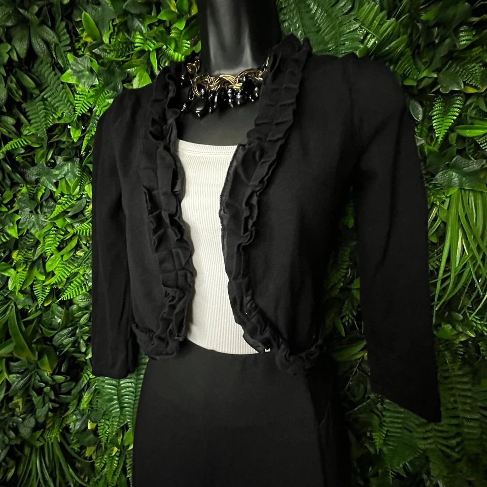 Women Sweater XS Black Duster Cardigan Shrug Knit Ruffle Neck The Limited 0547 - Image 2 of 4