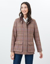 Joules Ladies Tweed Fieldcoat In Pink Tweed