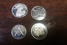 LOT OF 4 DIFFERENT ROUND SILVER BULLION 1 GRAM EA 4 GRAMS TOTAL