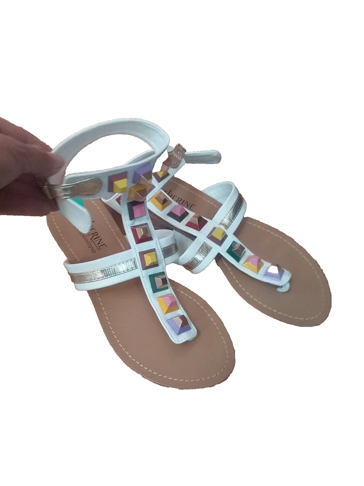 Catherine Malandrino White Studded Pista Gladiator women's Sandals Size 8 New - Image 2 of 4