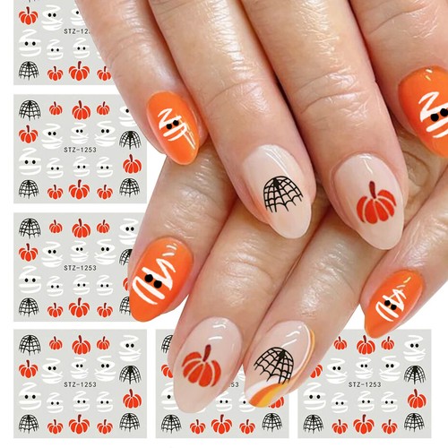 10PACK Nail Art Water Decals Stickers Halloween Pumpkins Spiders Web Mummy Ghost - Picture 6 of 12
