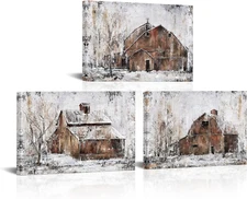 Rustic Farmhouse Wall Decor Country Wall Art Barn Pictures Framed Artwork for Li
