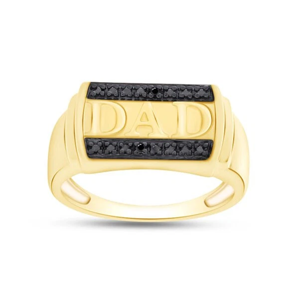 Черный реальный бриллиант акценты папа мужской группы кольцо 14K желтое золото покрытием серебра