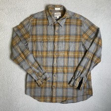 J Crew Mid Weight Flannel Shirt Mens Medium Yellow Plaid Button Up Preppy Casual
