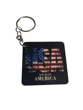 Patriotic USA God Bless America Black Square Keychain