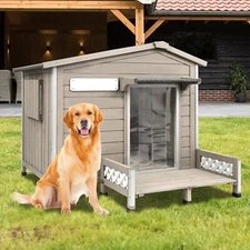 PETSCOSSET 41"L Wooden Dog House Outdoor Dog Kennel with Porch