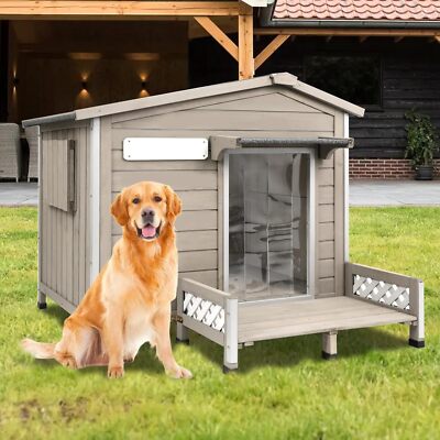 PETSCOSSET 41''L Wooden Dog House Outdoor Dog Kennel with Porch