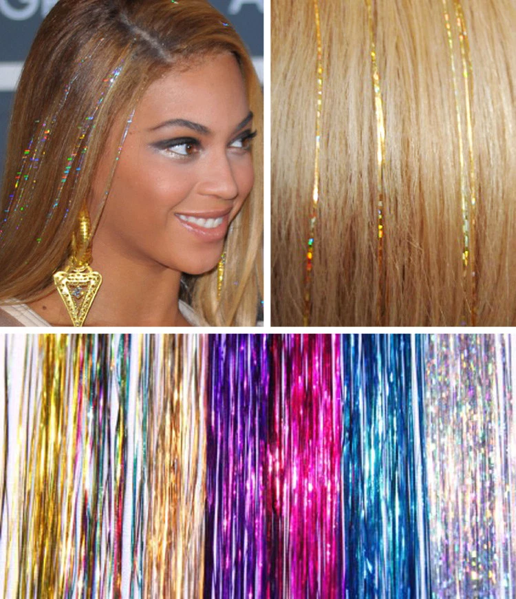 40 HAIR Tinsel Bling EXTENSIONS Sparkly Highlight Streak Xmas New Year  Club