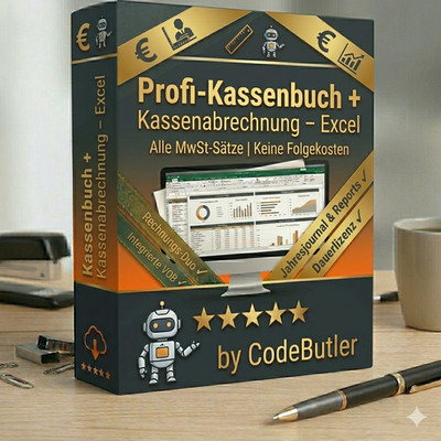 Kassenbuch + Kassenabrechnung Excel Software | MwSt USt | PC & Mac | Profi 2026