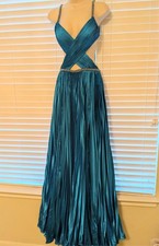 Sherri Hill 57005 Blue Criss Cross Bodice Pleated Silk Formal Prom Dress Gown