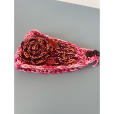 D Y womens knit red and pink winter Headband with button and flower OS