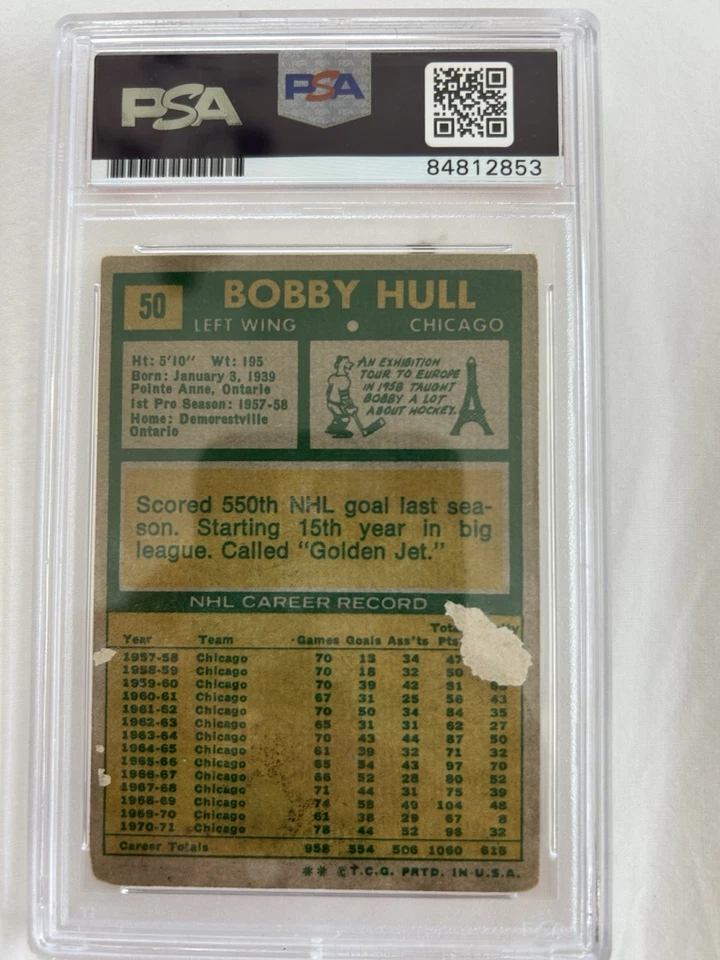 Tarjeta coleccionable firmada por Bobby Hull de los Blackhawks con certificación PSA/DNA automática patio 1983 Foto 2 de 2