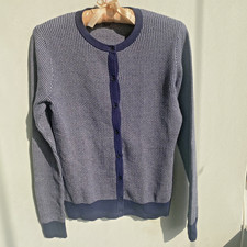 Ann Taylor Women's Cardigan Size S Blue White Button-Up Lightweight Long Sleeve