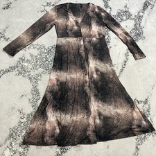 Zara Snakeskin Print Midi Dress Womens L Brown Long Sleeve Button Front