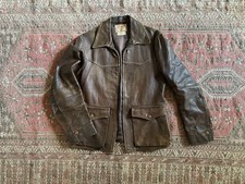 Vintage 40s 50s Field  Stream Goatskin Leather Jacket Gaberdine Medium READ