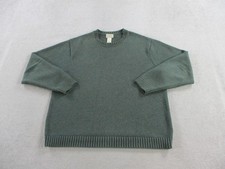 LL Bean Sweater Men Large Green Cotton Crewneck Pullover Fisherman Heavyweight