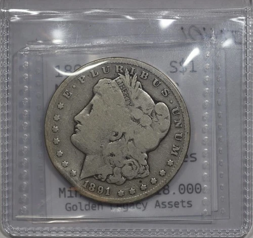 1891 CC Morgan Dollar $1 - Very Good VG+ Details (Sealed 2.5 x 2.5 Flip) #401