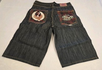 RaRe! Vtg Y2k RMC Red Monkey Denim Shorts NEW WITH TAGS! Embroidered Baggy Sz 34