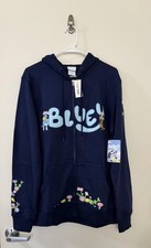 Disney Bluey Floral Full Zip Hoodie Size Medium Blue