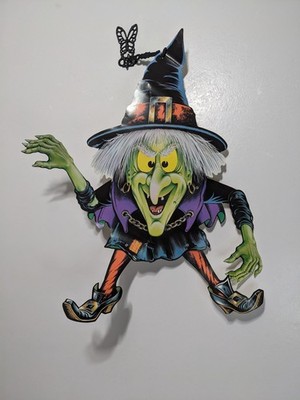 *Rare* Vtg 80s Beistle Jointed Cardboard Die Cut Witch Halloween Decoration USA