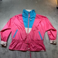 Vintage 80s Reversible Windbreaker Pink Teal Colorblock Retro Jacket Womens L